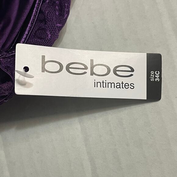 Bebe Womens Bra Size 34C Push Up Longline Bra Rhinstone Adjustable Straps Purple - Picture 8 of 9